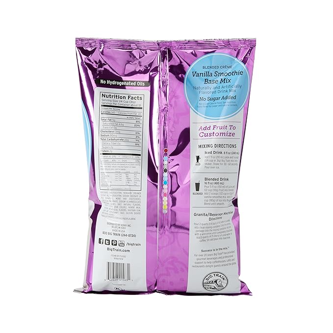 Big Train Blended Cr챔me No Sugar Added Vanilla Smoothie Base Mix, 3.5 Pound (Pack of 1)
