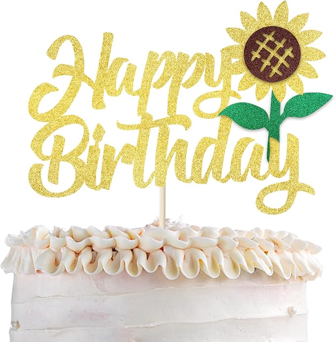 1 Pack Happy Birthday Cake Topper Glitter Sunflower Cake Pick Baby Shower Kids Birthday Summer Baby Shower Cake Decoration Party Supplies