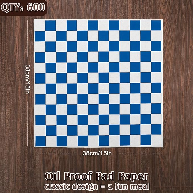 Honeydak 600 Pcs Sandwich Wrapping Paper Sheet 15x15 Checkered Food Wax Sheets Parchment Burgers Paper Basket Liner Grease Restaurant Wedding Party Supplies for Wrapping Bread BBQ