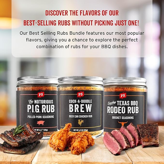 PS Seasoning Dry BBQ Rub Variety Pack - Notorious PIG, Cock-A-Doodle Brew, Texas Rodeo - BBQ Seasoning & Rubs for Smoking and Grilling Gift Set - Grilling Spices for Steaks, Pork, Beef, Chicken