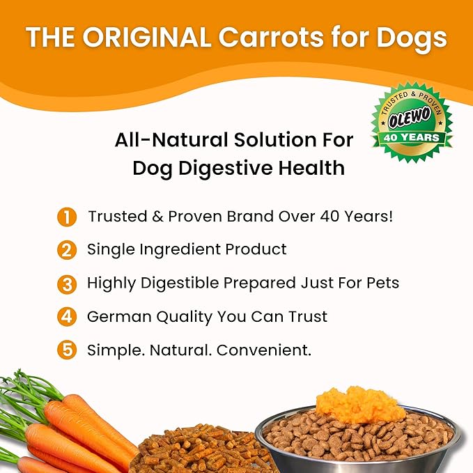 Olewo Original Carrots for Dogs ??Fiber for Perfect Poop, Dehydrated Dog Food Toppers for Picky Eaters, Natural Skin & Coat Support, Multivitamin, Probiotics for Digestive & Gut Health, 2.2 lbs
