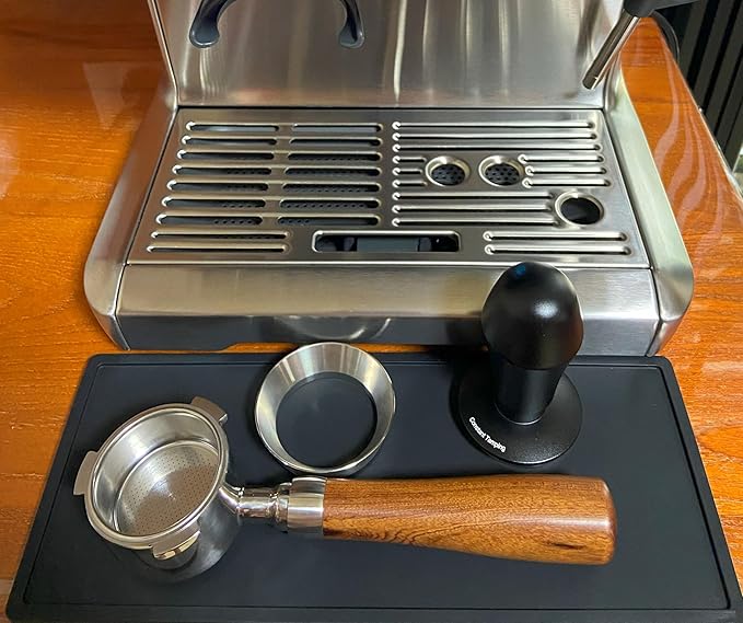 51mm Bottomless Portafilter Fits DeLonghi EC680 and EC685 Espresso Machine Stainless Steel Naked Portafilter Along with Double Shot Filter Basket Coffee Bottomless Handle-Wooden