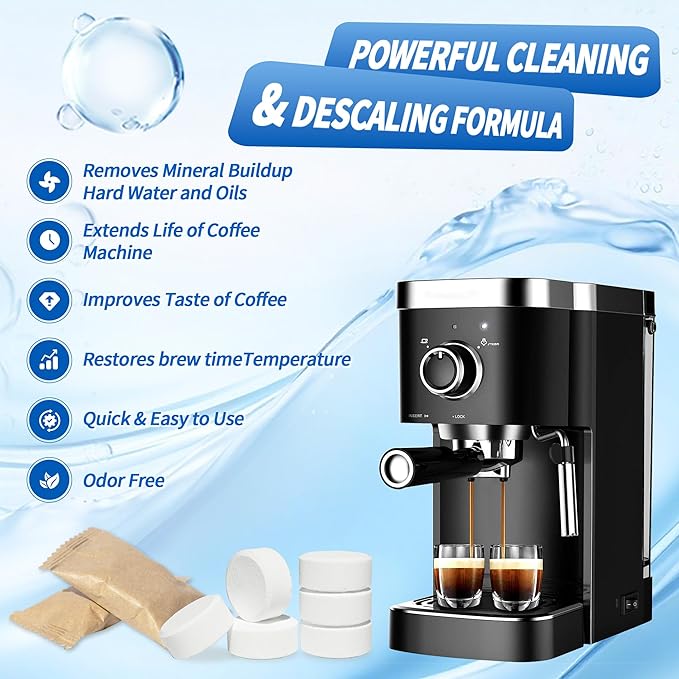 48Pack Coffee Machine Cleaner Descaler Tablets,Espresso Machine Cleaning Tabs,Cleaning Coffee Maker Accessories,Descaling Solution For CoffeeMaker-Odor-Free-2 Years Supply Compatible With Most Brands