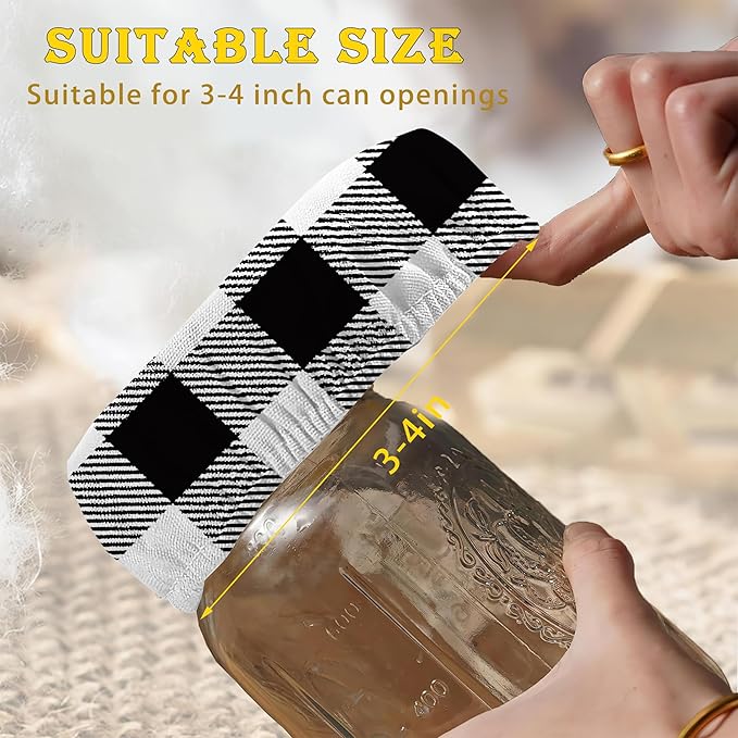 Gray White Plaid Sourdough Starter Cloth Covers Jars Or Kombucha Kefir Fermentation Cheese Fabric Lids, Gifts for Women Baker Fit Jars Mouth from 3-4 inch, 5 Pack