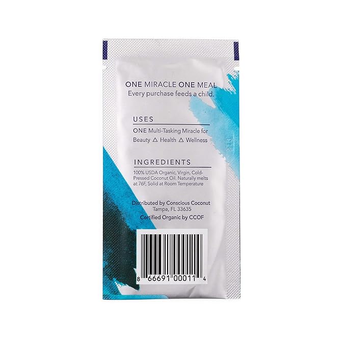 Conscious Coconut Individual Coconut Oil Packets, Certified Organic, Fair Trade Travel Coconut Oil Packets, Raw, Cold-Pressed Virgin for Wellness, Skin Care, Hair Care, Keto 10 packets
