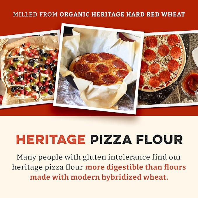 Sunrise Flour Mill USDA Organic Heritage Pizza Flour - 2 lbs | Organic Milled Flour from Hard Red Wheat | Easier to Digest with Less Bloating | No Bleaching or Bromating | Zero Additives