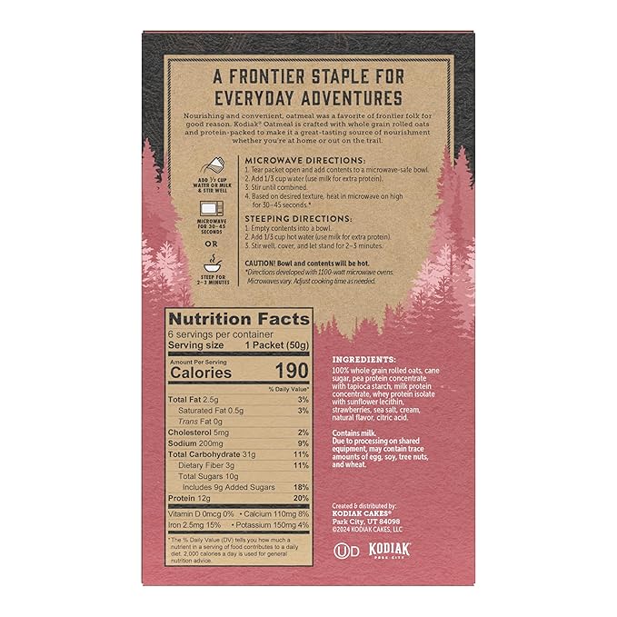 Kodiak Cakes Strawberries & Cream Oatmeal Packets (Pack of 6)