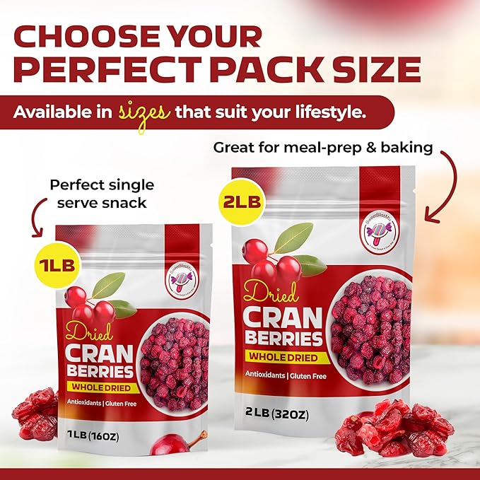 SweetBlissMix Dried Cranberries - Soft, Moist & Sweetened Sliced Cranberries Dried Fruit in Resealable Bag - Sweet and Healthy Snack for Salads, Cooking, Fruit Snacks, Baking and Topping (2 Pounds)