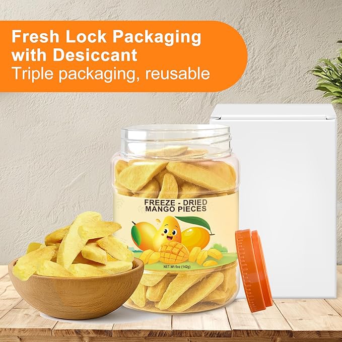 5 Oz Premium Freeze-Dried Mango Sliced, Freeze Dried Fruit Mangoes, Crunchy Natural Snack with Low Calories, Fresh Mango-Chips, Fruit Snacks for Kids, Travel, Smoothie, Yogurt, Baked Goods, Holiday Gifts