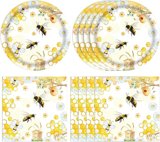 40Pcs Bee Birthday Party Decorations Bee Paper Plates and Napkins Cute Bumblebee Daisy Honeycomb Themed Tableware Set,for Honey Baby Shower Kids Boys Girls Birthday Gender Reveal Decorations,Serves 20