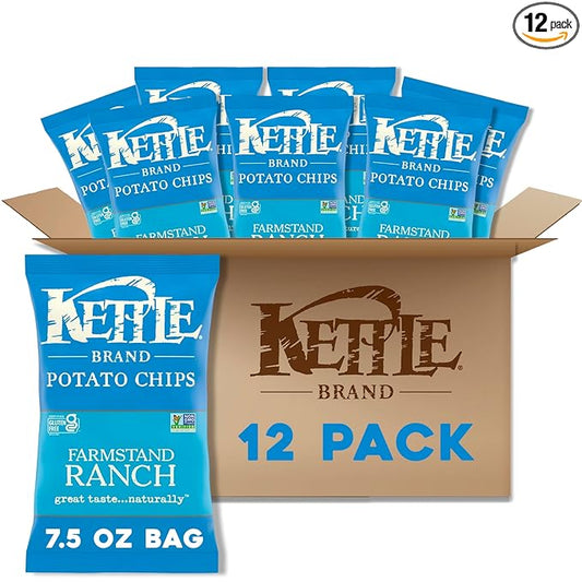 Kettle Brand Potato Chips, Farmstand Ranch Kettle Chips, 7.5 Oz (Pack of 12)