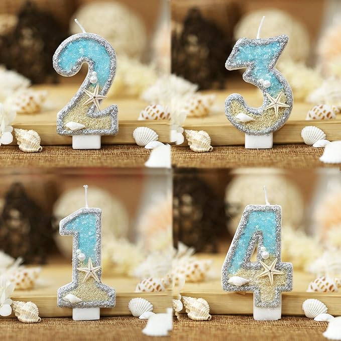 Birthday Candle for Cake, Beach Starfish Sequins Candles, 2.76 inch Cake Topper Decoration for Birthday Party (Number 18)