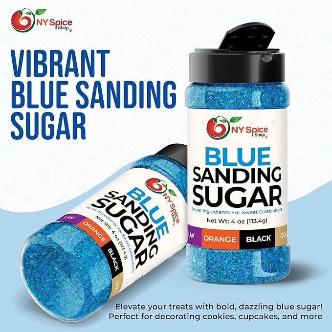NY Spice Shop Blue Sanding Sugar - 4 Ounce Sweet Colorful Edible Sprinkles For Candy Dish - Sugar Sprinkles For Cake Decorating Basket & Dishes