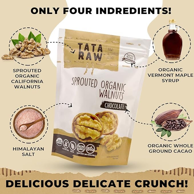 TATA RAW - Sprouted Organic Maple Walnuts - Chocolate, Cacao (1 LB)