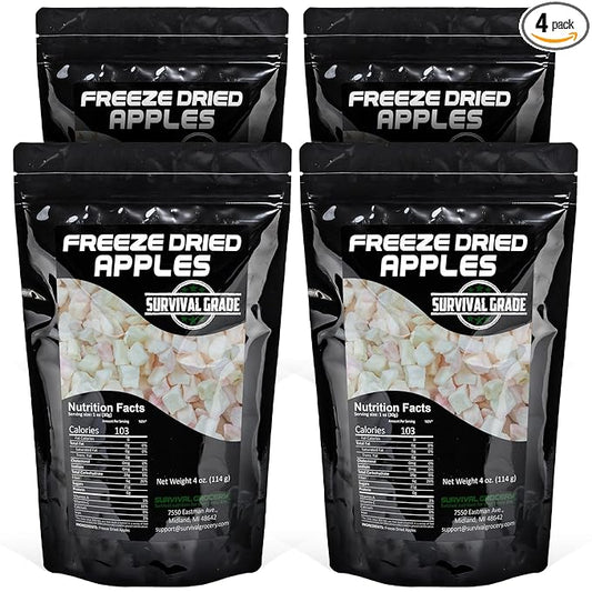 Survival Grocery® Freeze Dried Apples - Non-GMO, Gluten-Free, Unsweetened Diced Apple Pieces - Natural Freeze Dried Fruit For Oatmeal, Granola, Smoothies, Baking Or On-the-go Snacking (16 oz./4 Bags)
