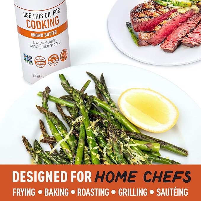 Chefs Life Brown Butter Cooking Spray - Cooking Oil Spray, Non Stick Olive Oil Spray with Avocado Oil and Grapeseed Oil for Cooking, Nonstick Baking Sprayer - 5 Fl Oz Spray Bottle