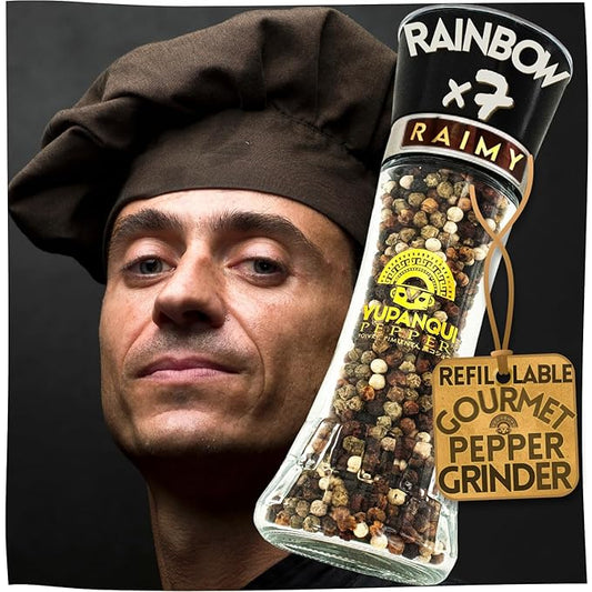 Rainbow Peppercorns Whole Rainbow Peppercorn Grinder - Organic Peppercorn Medley Grinder with 7 YUPANQUI Mixed Peppercorns Whole - Pepper with Grinder