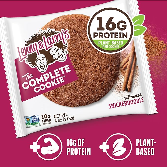 Lenny & Larry's The Complete Cookie, Snickerdoodle, Soft Baked, 8g Plant Protein, Vegan, Non-GMO, 2 Ounce Cookie (Pack of 12)