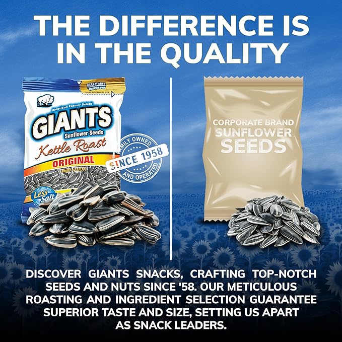 GIANTS Kettle Roast Sweet & Salty Sunflower Seeds - Sunflower Seeds Bulk, Sunflower Seed Snack, Roasted Sunflower Seeds to Eat, High Protein Snack - 5 oz Resealable Bag (Pack of 3)