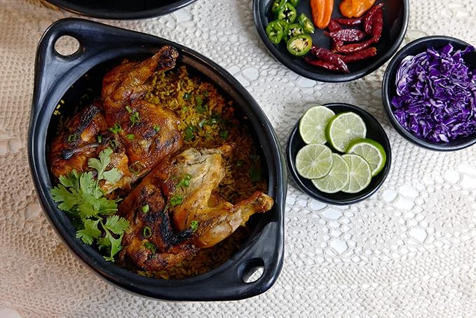 Authentic Chamba Casserole - Elegant, All-Natural Black Clay Casserole for Braising, Baking and Serving Paella, Stews and More - Stovetop & Oven Safe ??Handmade in Colombia