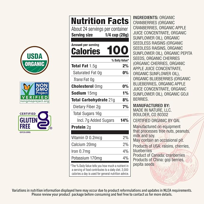 Made in Nature Organic Superberry Fruit Fusion, 24 Ounce (Pack of 1) ??Fruit and Nut Trail Mix, Non-GMO, Unsulfured, Gluten Free