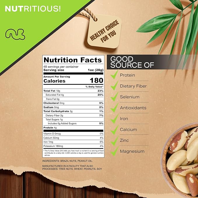 NUT CRAVINGS - Brazil Nuts Roasted & Unsalted - No Shell, Whole (48oz - 3 LB) Bulk Nuts Packed Fresh in Resealable Bag - Healthy Protein Food Snack, Food Assortments