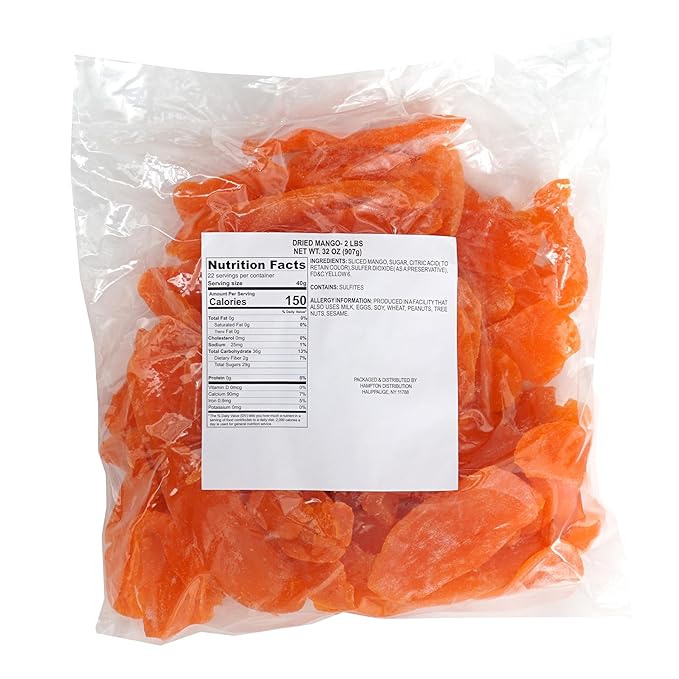 Dried Mango, 2 Pound Bag, Mango Slices, The Hampton Popcorn & Candy Company