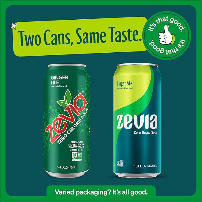 Zevia Zero Sugar Soda, Ginger Ale, 16 oz Cans (12-Pack) ??Naturally Sweetened, Non-GMO Project Verified, Gluten-Free, Vegan