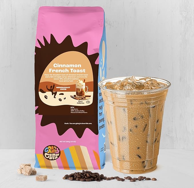 Crazy Cups Flavored Ground Coffee, Cinnamon French Toast, For Brewing Flavored Hot or Iced Coffee, 3 Pack