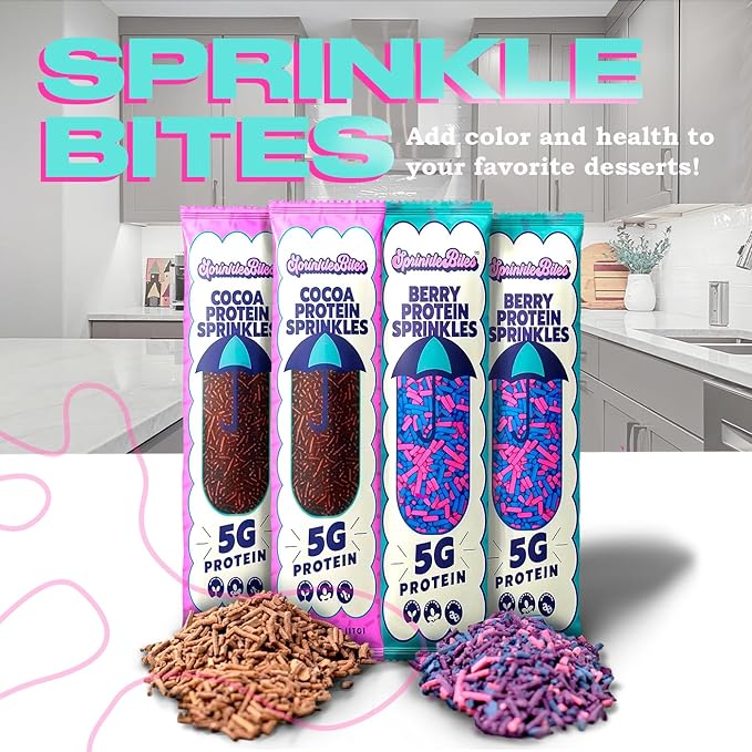 Sprinkle Bites Cacao & Colorful Sprinkles - 10 Pack (5 Each) - Variety Pack - Veggie Protein - Natural Cookie Decorating - Plant Protein Snacks - Cookie Decorating Supplies Sprinkles