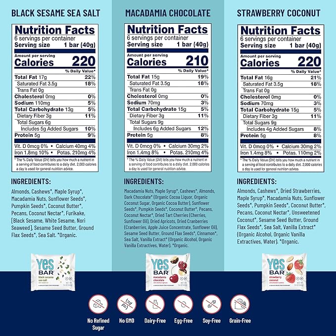 The YES Bar ??Six Flavor Variety Pack ??Plant Based Protein, Decadent Snack Bar ??Vegan, Paleo, Gluten Free, Dairy Free, Low Sugar, Healthy Snack, Breakfast, Low Carb, Keto Friendly (Pack of 6)