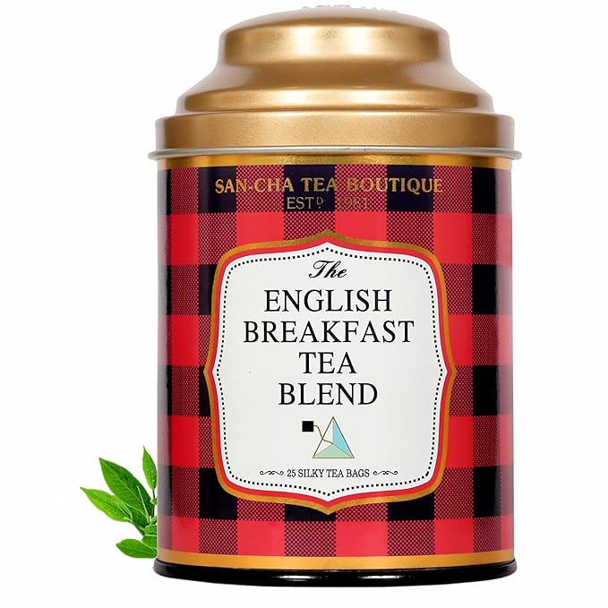 Sancha Tea Boutique English Breakfast Tea Bags | 25 Pyramid Bags | Rich Assam Black Tea Blend | Malty & Full Bodied Morning Brew