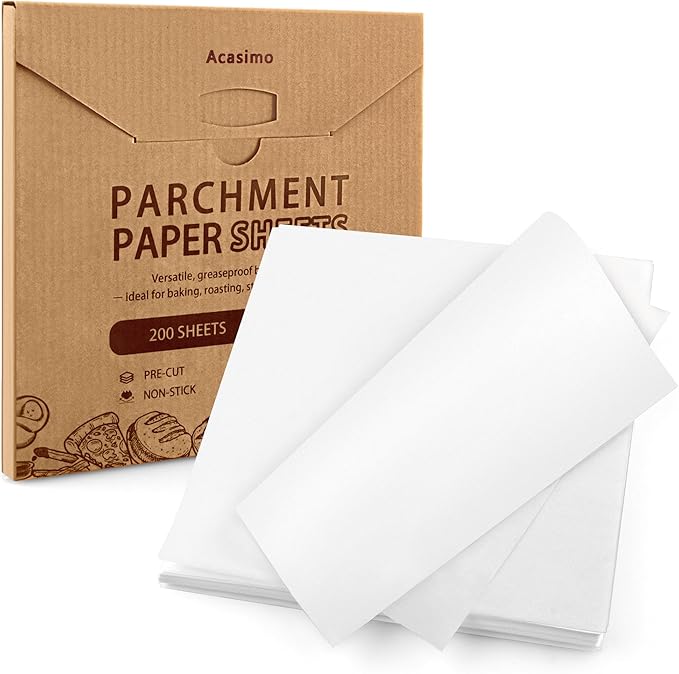 200PCS Parchment Paper Sheets, 10x10in, Squares Baking Paper for Baking, Air Fryer, Steaming, Grilling, Roasting, Wrapping, Precut Non-Stick Square Pan Liners, Oven Paper for Bread (White, 10x10 in)