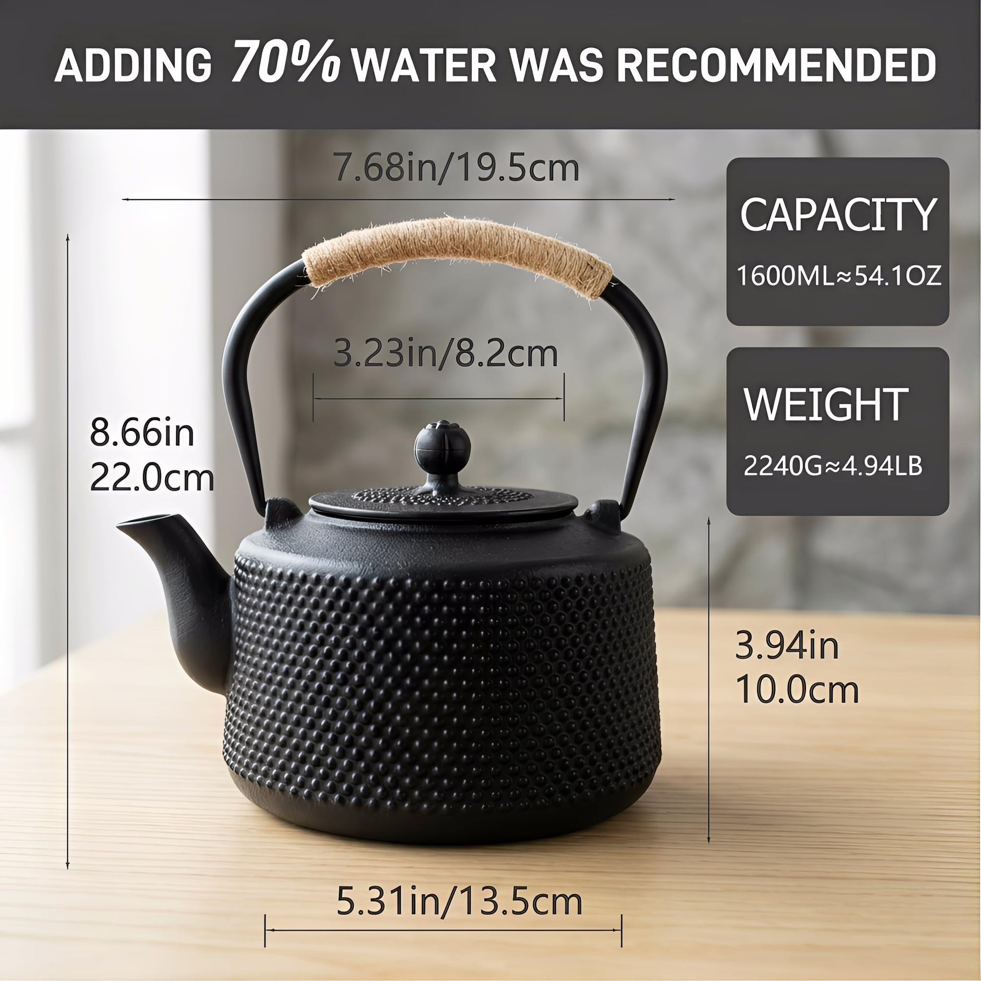 SECHUDO 54oz Hobnail Cast Iron Teapot for Stovetop, Tea Kettle with Infuser for Loose Leaf, Tea Pot
