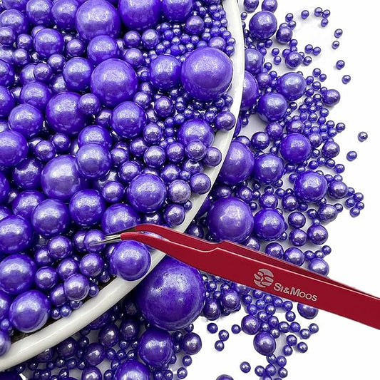 SE Si&Moos Purple Edible Pearls Purple Pearl Sprinkles for Cake Decorating Edible Cake Sugar Pearls Halloween Christmas Cookie Decorations Edible Cake Decorations for Cakes,Cupcakes Toppers 3.5 OZ with Tweezers
