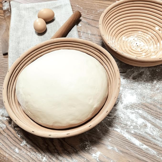 Banneton Bread Proofing Basket,9 Inch Round + 9.8 Inch Round Sourdough Proofing Baskets with Liner,Dough Proofing Bowls,Made of Natural rattan,for Sourdough Bread Baking Supplies