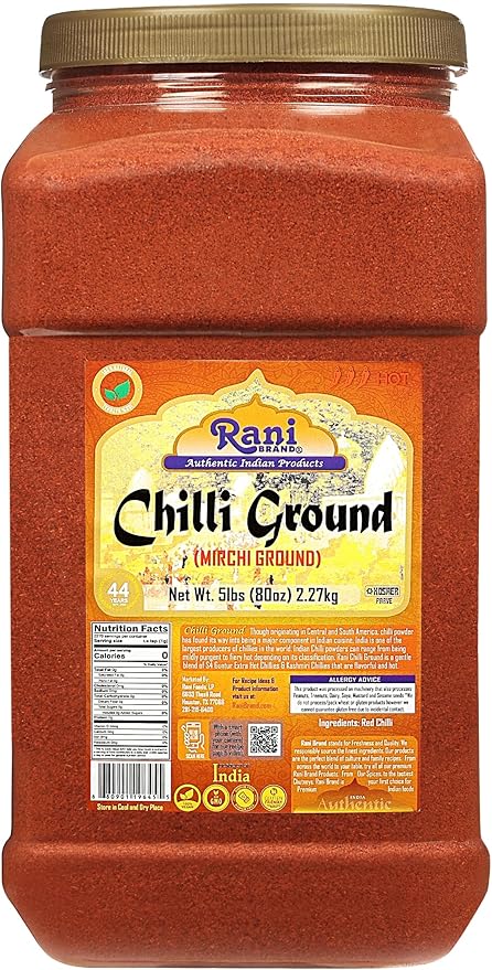 Rani Chilli Powder (Mirchi) Ground Indian Spice 80oz (5lbs) 2.27kg Bulk PET Jar ~ All Natural | Salt-Free | Vegan | No Colors | Gluten Friendly | NON-GMO | Kosher | Indian Origin