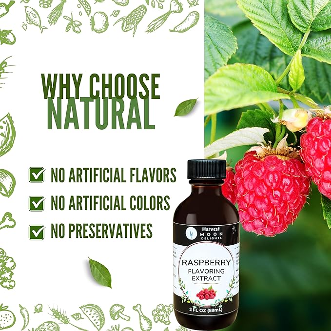 Natural Raspberry Extract - 2 oz - Water-Soluble - By Harvest Moon Delights - Raspberry Extract for Baking, Ice Cream, Drinks, and Candy - Flavoring - Sugar Free