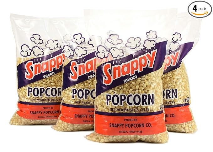 Snappy White Popcorn Kernels for Popping with Popcorn Machine, Air Popper or Stove Top, 2lb Bags, 4 Pack