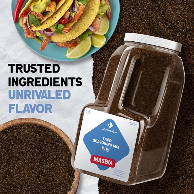 Dependable Food Taco Seasoning - 6 Lb. Resealable Jug - Non-GMO, Allergen-Free, Kosher ??Authentic Mexican Flavor for Tacos, Burritos, & More