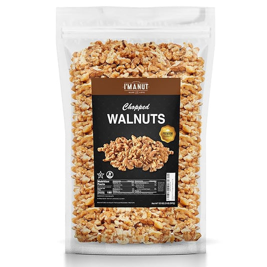 Premium Raw Chopped Walnuts 32oz (2 lb) - 100% Natural, No-PPO, Non-GMO, Batch-Tested Gluten & Peanut Free, Kosher, Small Batch Quality