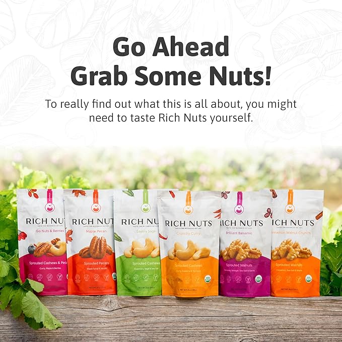 Rich Nuts Maple Pecan Gourmet Sprouted Pecans | Vegan, Paleo, Keto | Made with Maple Syrup, Vanilla Extract and Sea Salt | Non-Roasted from Dehyrdated Germinated Raw, Whole Pecans | 4 Oz Bag (2 Pack)