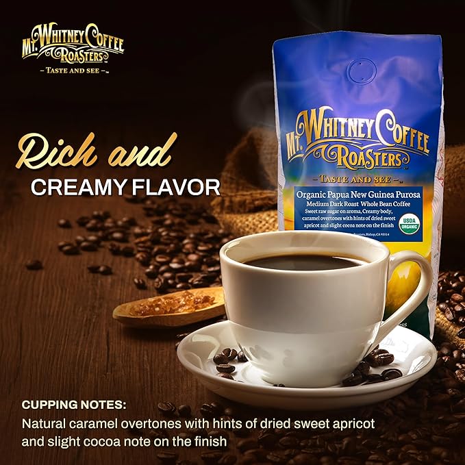 Mt. Whitney Organic Papua New Guinea, Medium Dark Roast, Low Acid Coffee (Whole Bean, 5Lb)