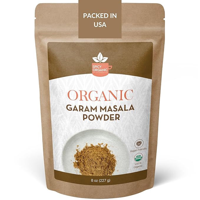 SPICY ORGANIC Garam Masala 8oz - Indian Spice Blend with Cardamom, Cinnamon & Cloves - All Natural, Non-GMO, Kosher, Vegan - Perfect Organic Seasoning for Biryani, Chaat, Tandoori Chicken Tikka