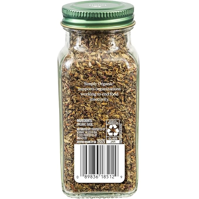 Simply Organic Pure Egyptian Basil Leaf, 0.54 Ounce Bottle, Cut and Sifted, Herbaceous and Aromatic, Popular on Pizza, Kosher
