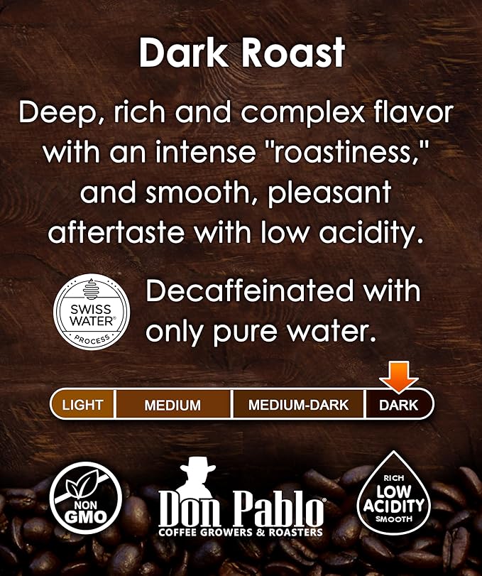 Don Pablo Colombian Decaf - Limited Edition Dark Roast Gourmet Coffee, Swiss Water Process Decaf, 100% Arabica Whole Bean, Non-GMO, Low Acidity, 2 Pound (2 lb) Bag