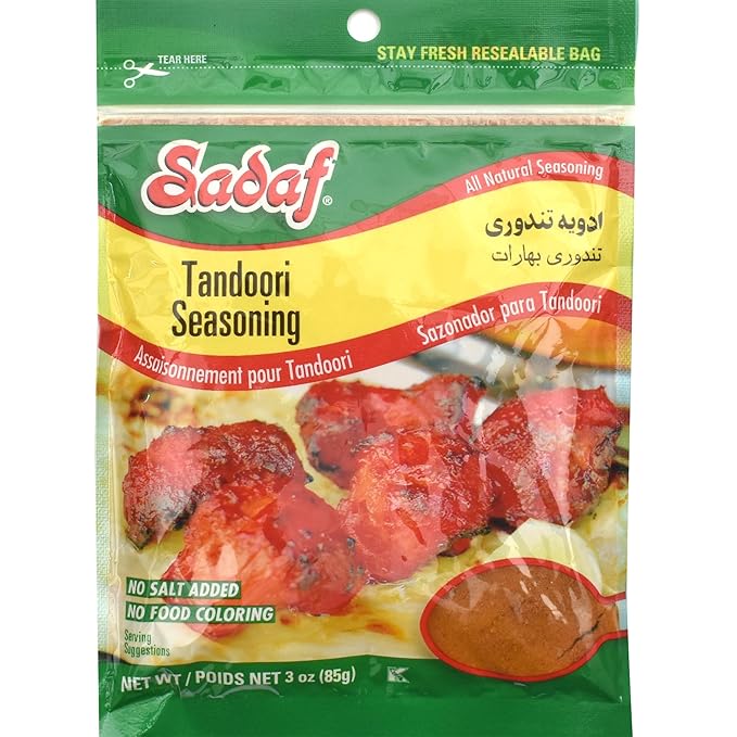 Sadaf Tandoori Seasoning - Tandoori Masala of 12 Spices - Tandoori spices for your Tikka Masala and your Butter Chicken - Indian Spice Blend - Salt-Free - 3 Oz Resealable Bag