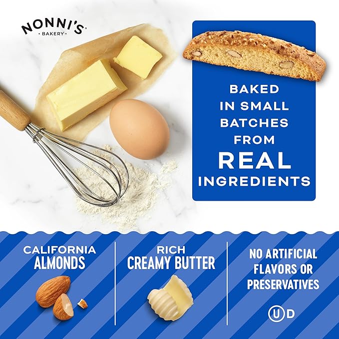 Nonni's Originali Classic Almond Biscotti Cookies ??Individually Wrapped Italian Coffee Snack, Crunchy Twice-Baked, 80 Cal Each, 17.25 oz Carton
