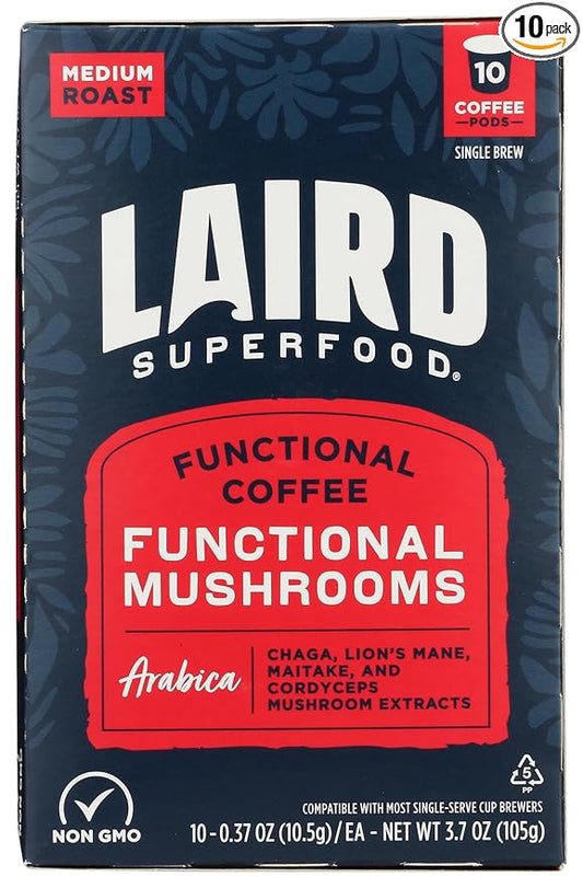Laird Superfood K-Cups with Functional Mushrooms ??Medium Roast, 10ct - Made with Organic Extracts of Chaga Mushrooms, Lion?™s Mane, Maitake, and Cordyceps Functional Mushrooms