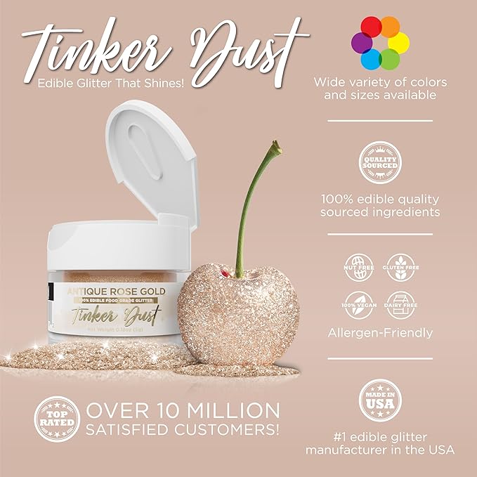 Bakell - Antique Rose Gold Tinker Dust (5g, 1x Jar) Edible Glitter for Food, Desserts, and Beverages!